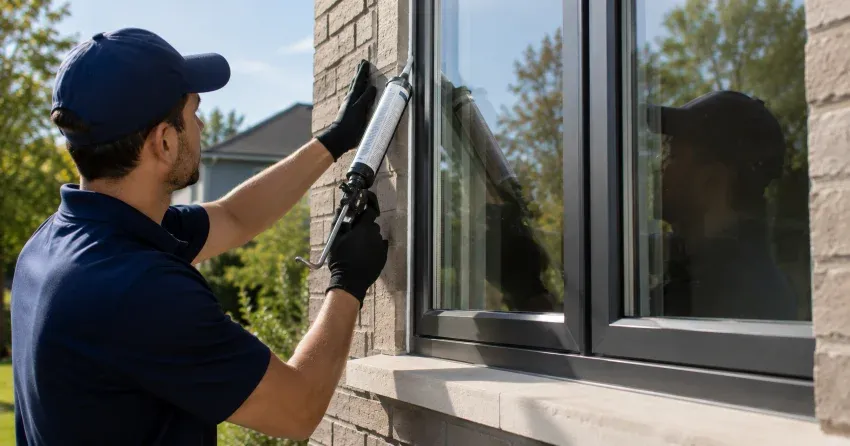 Aluminum window frame with double glazed insulated glass unit installed in a residential wall in Woodstock