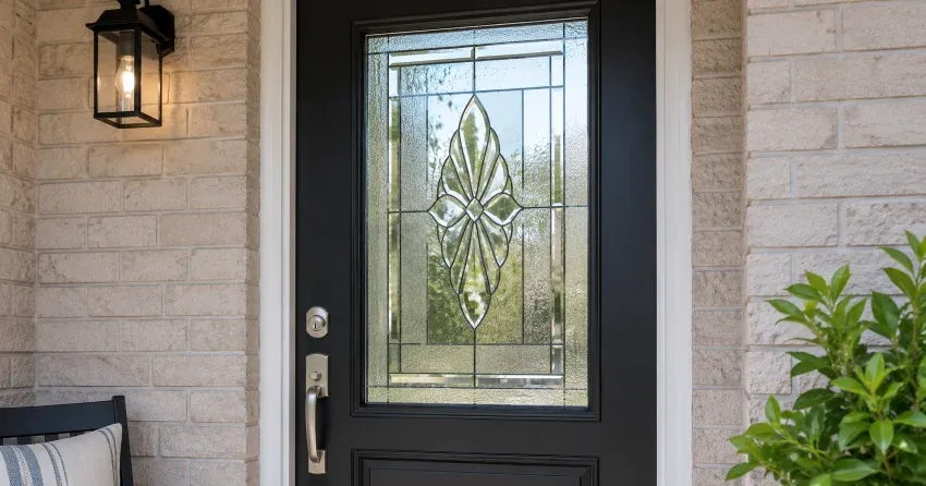technician replacing a cracked decorative glass panel in Perrys Lane, Woodstock
