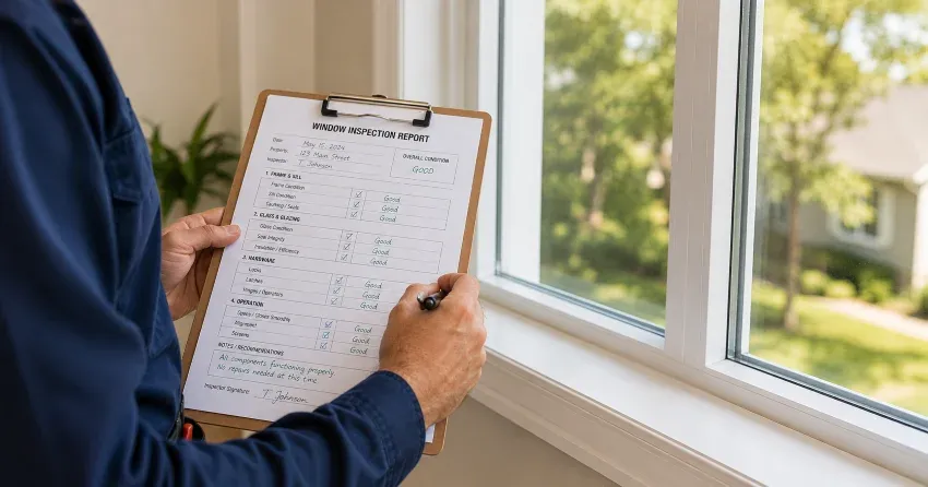 technician inspecting window seal and frame in Sumac Ridge, Woodstock
