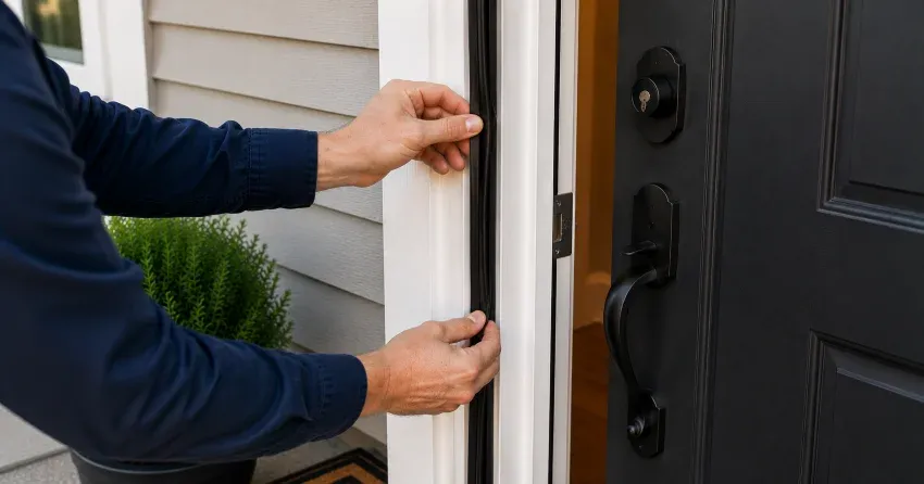 technician performing light test on door seal in Woodstock