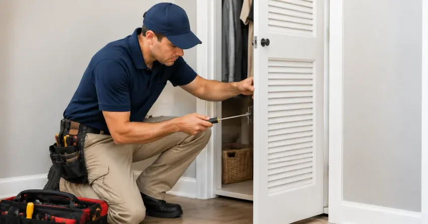technician repairing doorbell button and wiring in Woodstock