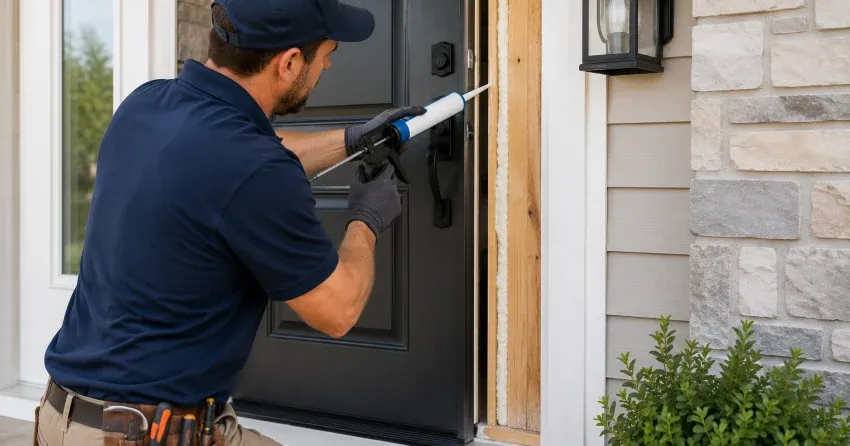 fiberglass front door installed with sidelights in Woodstock