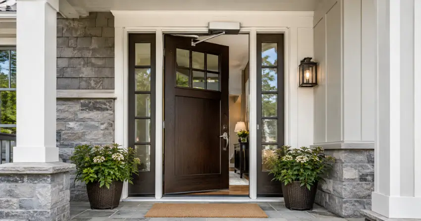 residential automatic door opener installed on exterior entry door in Woodstock