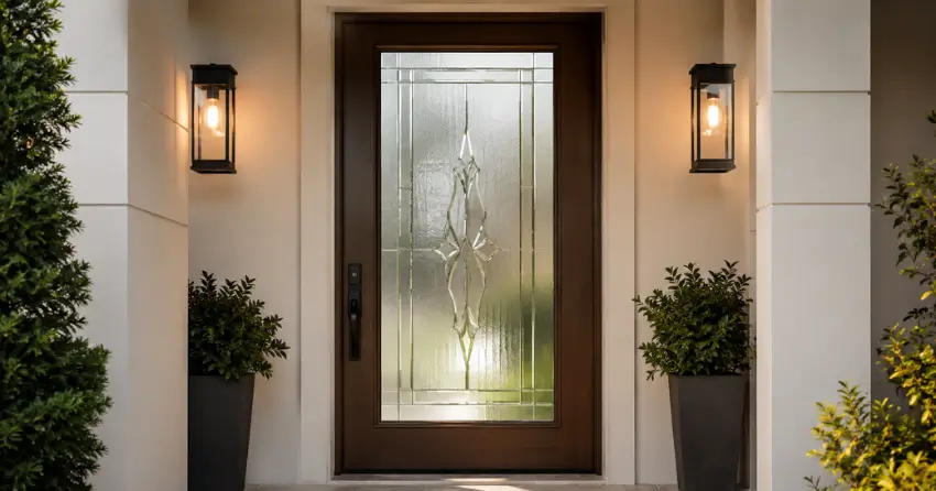 decorative frosted glass panel installed in a front door in Sumac Ridge, Woodstock