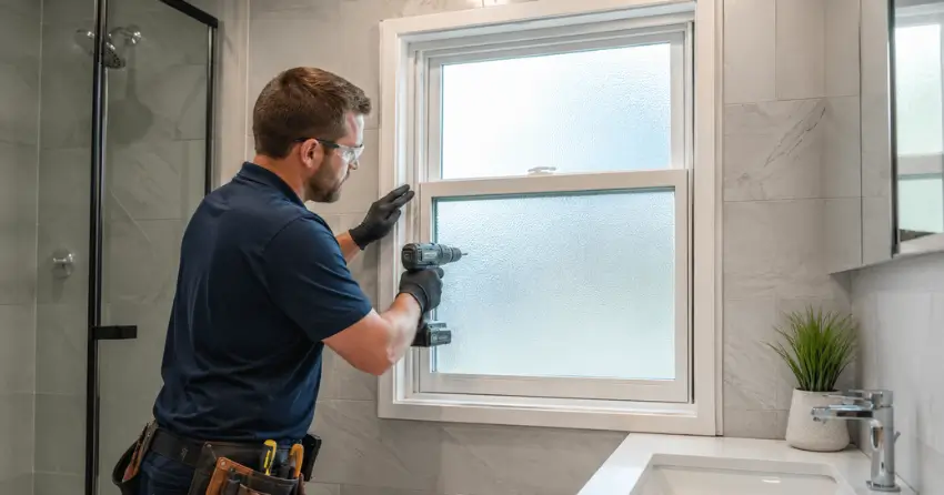 frosted glass installation bathroom window in Woodstock