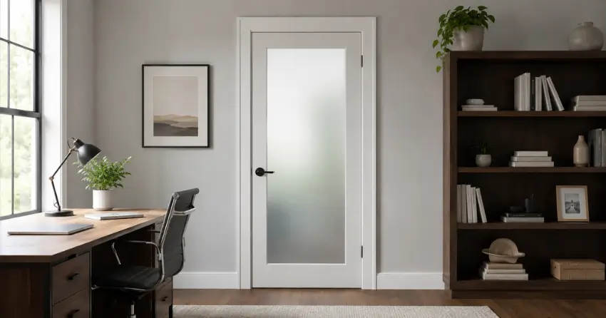 frosted interior door installed in home office in Sumac Ridge, Woodstock