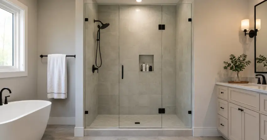new frameless glass shower door installed in Woodstock