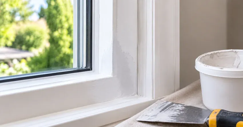 technician repairing rotted window frame corner in Sumac Ridge, Woodstock