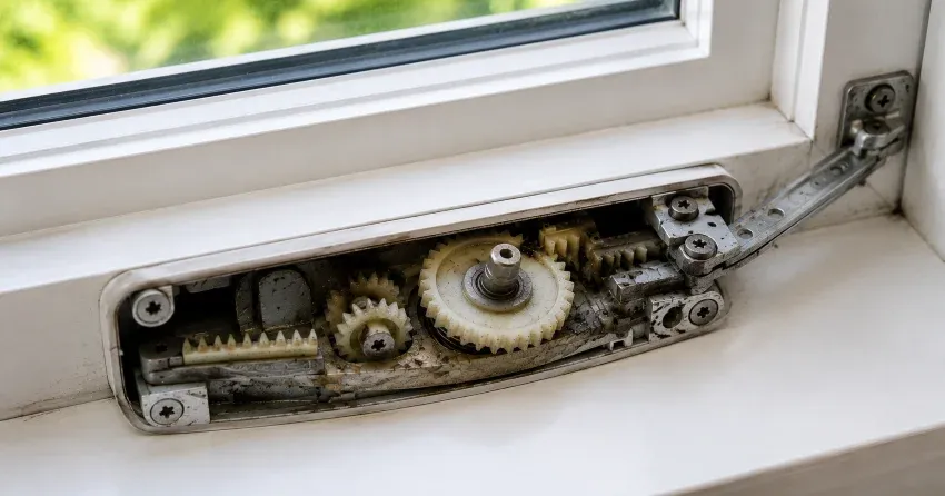 technician replacing casement window crank operator in Woodstock home