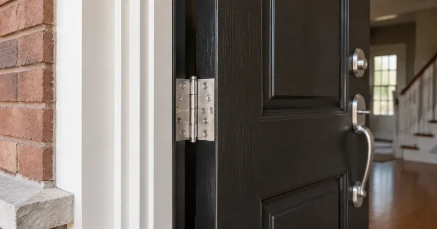technician repairing a front door lock and frame in Woodstock