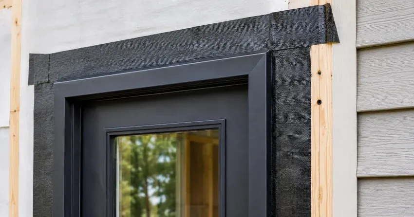 technician removing failed door flashing membrane in North Woodstock, Woodstock
