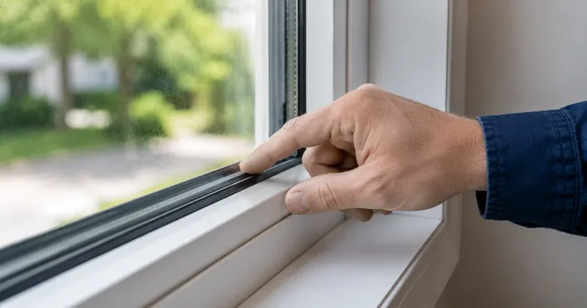 technician inspecting window glass seal in Lansdowne Meadow, Woodstock