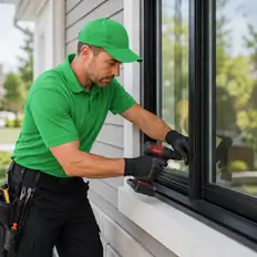 A front door replaced with new locking hardware